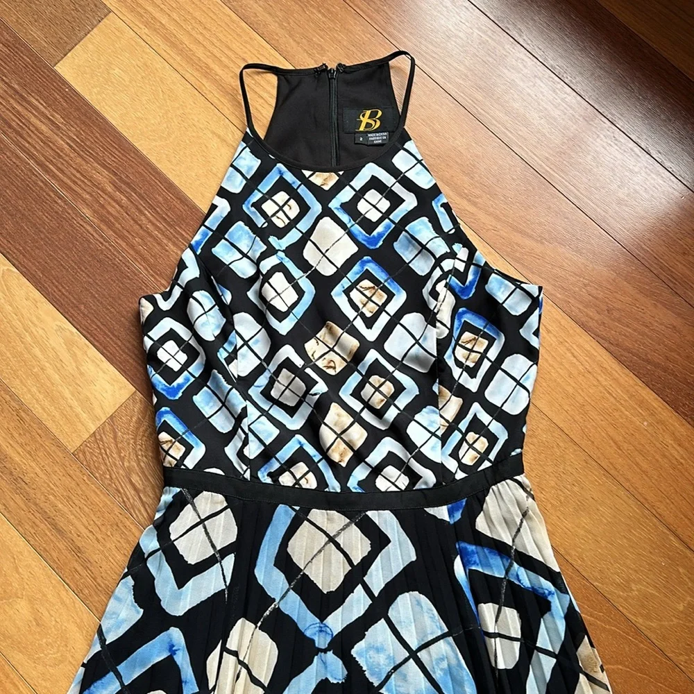 Anthropologie Blue Geometric Maxi Halter Dress with Pleated Skirt, size 2 - Picture 6 of 15